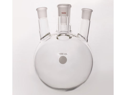 MSE PRO Slanted Four-Mouth Round Bottom Ball Bottle, Middle Grinding Mouth: 24/40, Side Mouth: 19/22, Front Mouth: 19/22, 1000mL