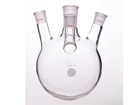 MSE PRO Slanted Four-Mouth Round Bottom Ball Bottle, Middle Grinding Mouth: 24/40, Side Mouth: 19/22, Front Mouth: 14/20, 1000mL