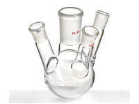 MSE PRO Slanted Four-Mouth Round Bottom Ball Bottle, Middle Grinding Mouth: 24/40, Side Mouth: 14/20, Front Mouth: 14/20, 100mL