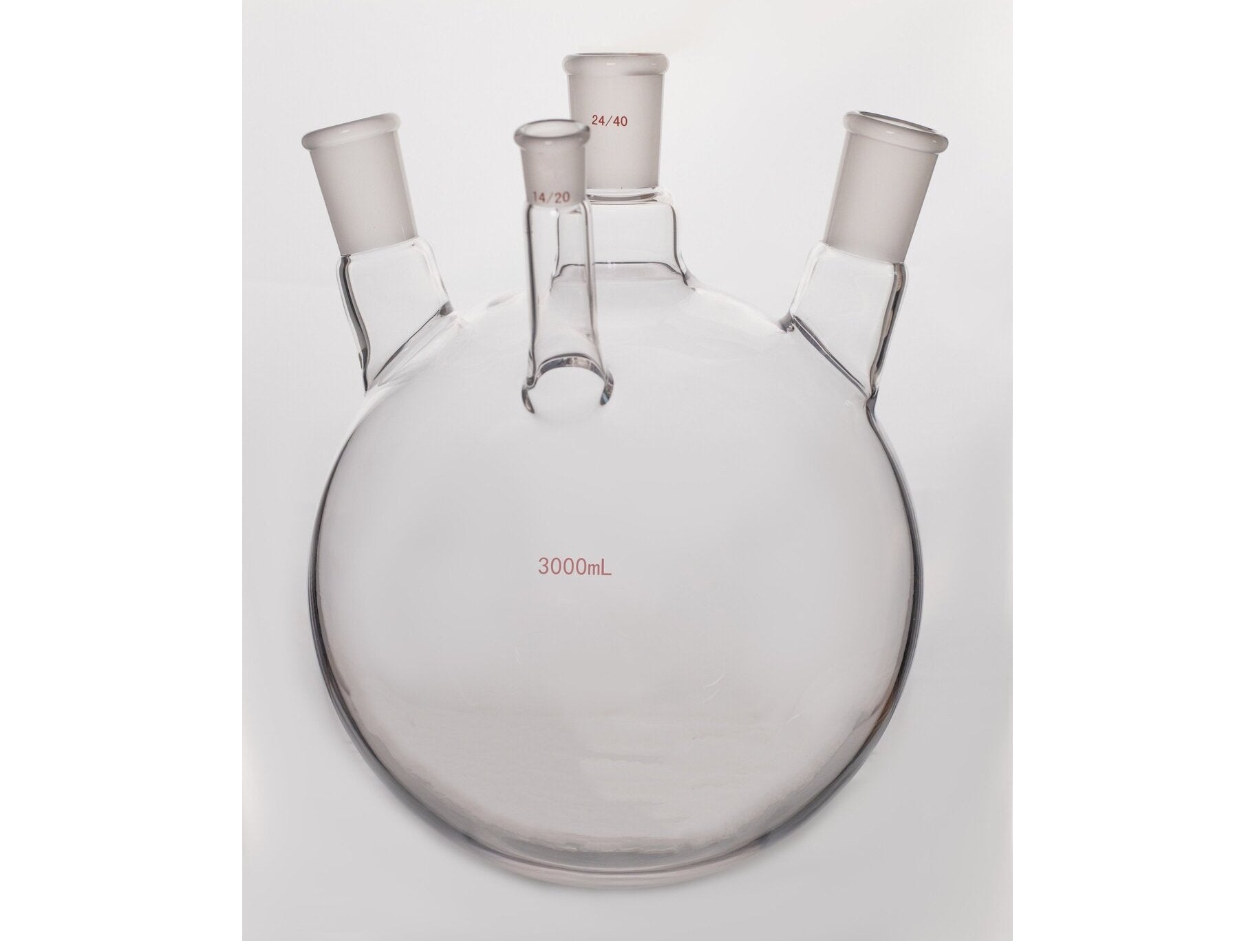MSE PRO Slanted Four-Mouth Round Bottom Ball Bottle, Middle Grinding Mouth: 24/40, Side Mouth: 24/40, Front Mouth: 14/20, 3000mL