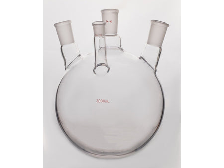 MSE PRO Slanted Four-Mouth Round Bottom Ball Bottle, Middle Grinding Mouth: 24/40, Side Mouth: 24/40, Front Mouth: 14/20, 3000mL