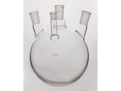 MSE PRO Slanted Four-Mouth Round Bottom Ball Bottle, Middle Grinding Mouth: 24/40, Side Mouth: 24/40, Front Mouth: 14/20, 3000mL