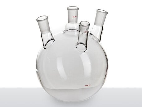 MSE PRO Slanted Four-Mouth Round Bottom Ball Bottle, Middle Grinding Mouth: 24/40, Side Mouth: 24/40, Front Mouth: 19/22, 3000mL