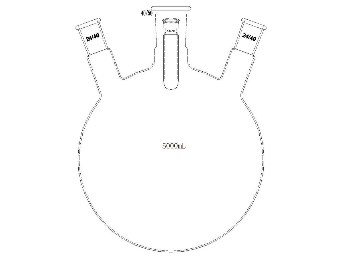 MSE PRO Slanted Four-Mouth Round Bottom Ball Bottle, Middle Grinding Mouth: 40/50, Side Mouth: 24/40, Front Mouth: 14/20, 5000mL