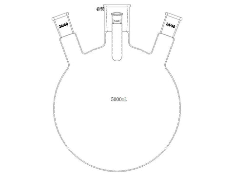 MSE PRO Slanted Four-Mouth Round Bottom Ball Bottle, Middle Grinding Mouth: 40/50, Side Mouth: 24/40, Front Mouth: 14/20, 5000mL