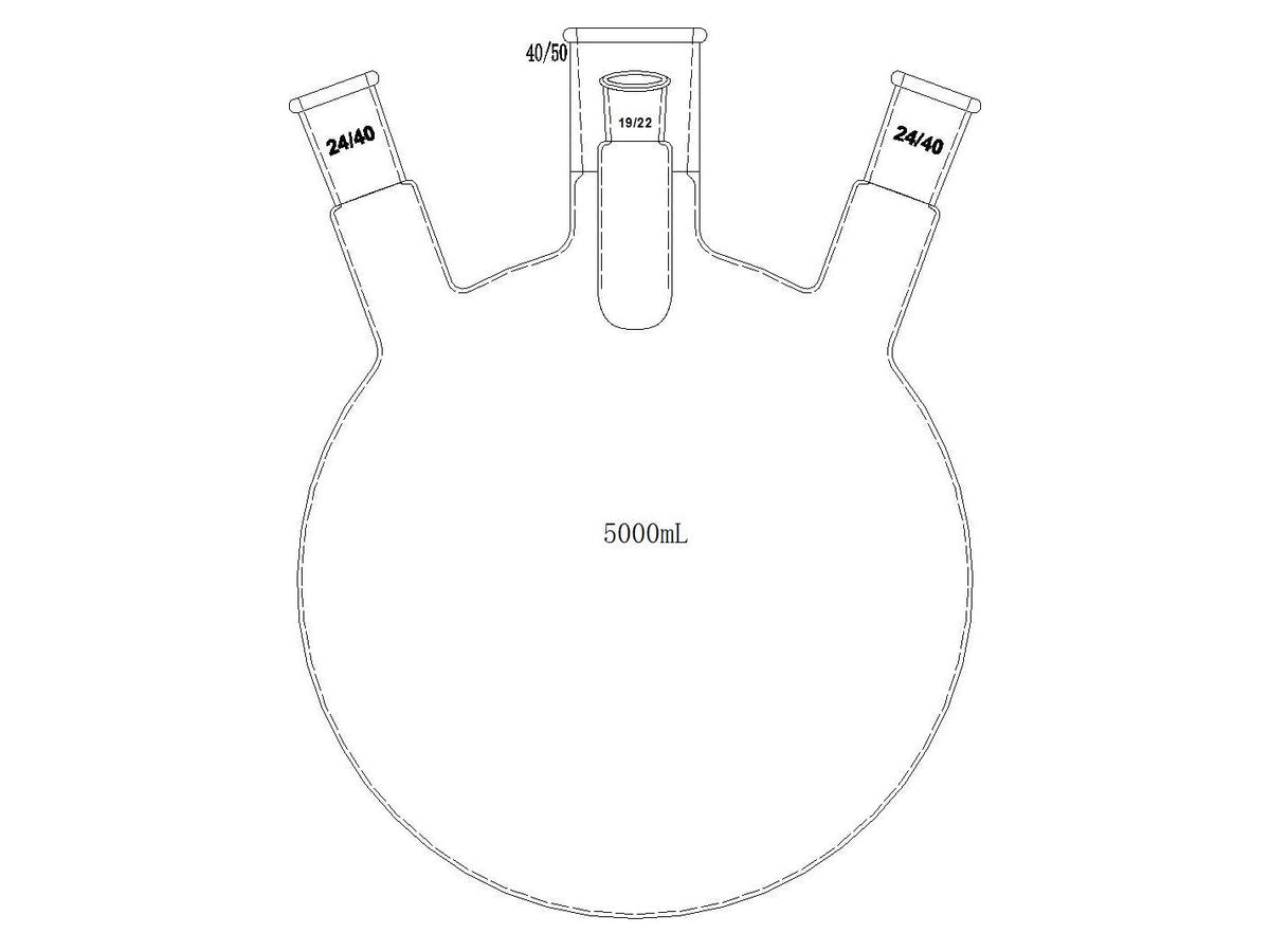 MSE PRO Slanted Four-Mouth Round Bottom Ball Bottle, Middle Grinding Mouth: 40/50, Side Mouth: 24/40, Front Mouth: 19/22, 5000mL