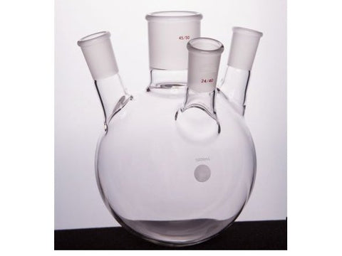 MSE PRO Slanted Four-Mouth Round Bottom Ball Bottle, Middle Grinding Mouth: 45/50, Side Grinding Mouth: 24/40, 5000mL