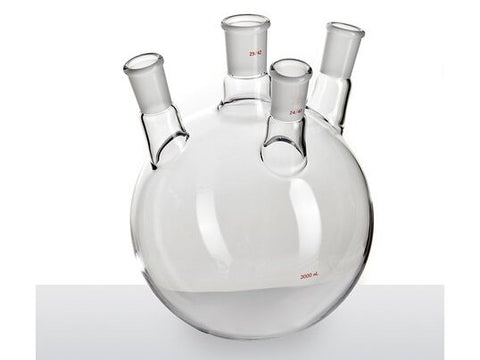 MSE PRO Slanted Four-Mouth Round Bottom Ball Bottle, Middle Grinding Mouth: 29/42, Side Mouth: 24/40, Front Mouth: 24/40, 3000mL
