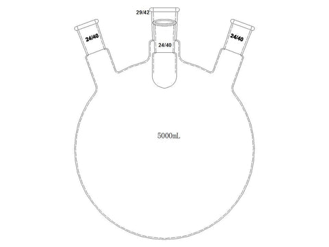 MSE PRO Slanted Four-Mouth Round Bottom Ball Bottle, Middle Grinding Mouth: 29/42, Side Mouth: 24/40, Front Mouth: 24/40, 5000mL