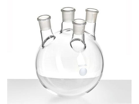 MSE PRO Slanted Four-Mouth Round Bottom Ball Bottle, Middle Grinding Mouth: 19/22, Side Mouth: 19/22, Front Mouth: 19/22, 1000mL