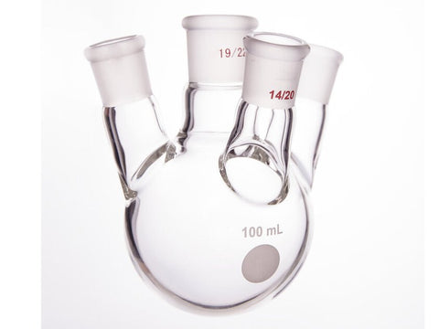 MSE PRO Slanted Four-Mouth Round Bottom Ball Bottle, Middle Grinding Mouth: 19/22, Side Grinding Mouth: 14/20, 100mL