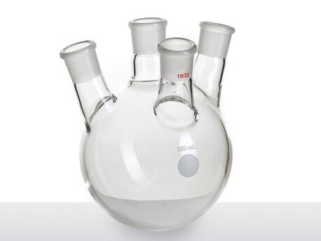 MSE PRO Slanted Four-Mouth Round Bottom Ball Bottle, Middle Mouth: 19/22, Side Mouth: 19/22, Front Mouth: 19/22, 500mL