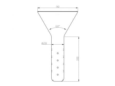 MSE PRO Liquid Addition Funnel, Lower End Small Tube Diameter × Length: 28 × 90mm