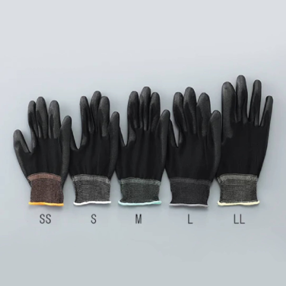 ASPURE Black PU Gloves Overlock, Polyester, Palm Coated LL 10 Pairs/Bag