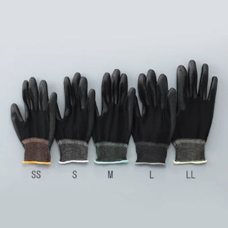 ASPURE Black PU Gloves Overlock, Polyester, Palm Coated LL 10 Pairs/Bag