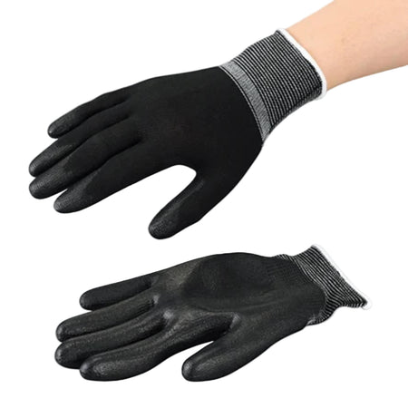ASPURE Black PU Gloves Overlock, Polyester, Palm Coated L 10 Pairs/Bag