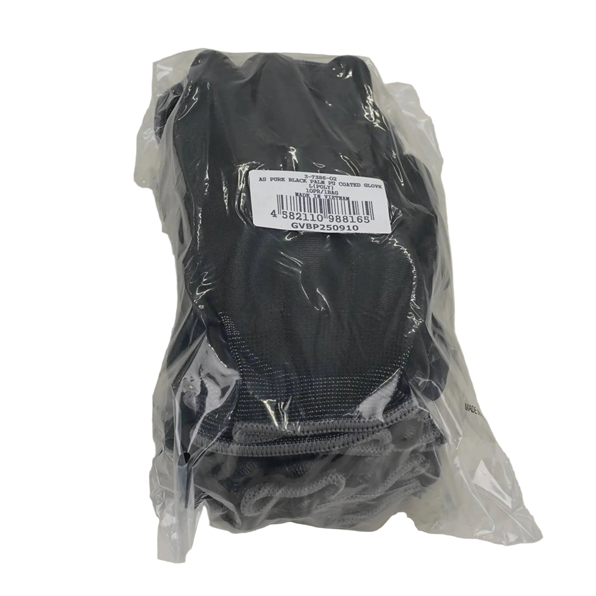 ASPURE Black PU Gloves Overlock, Polyester, Palm Coated L 10 Pairs/Bag