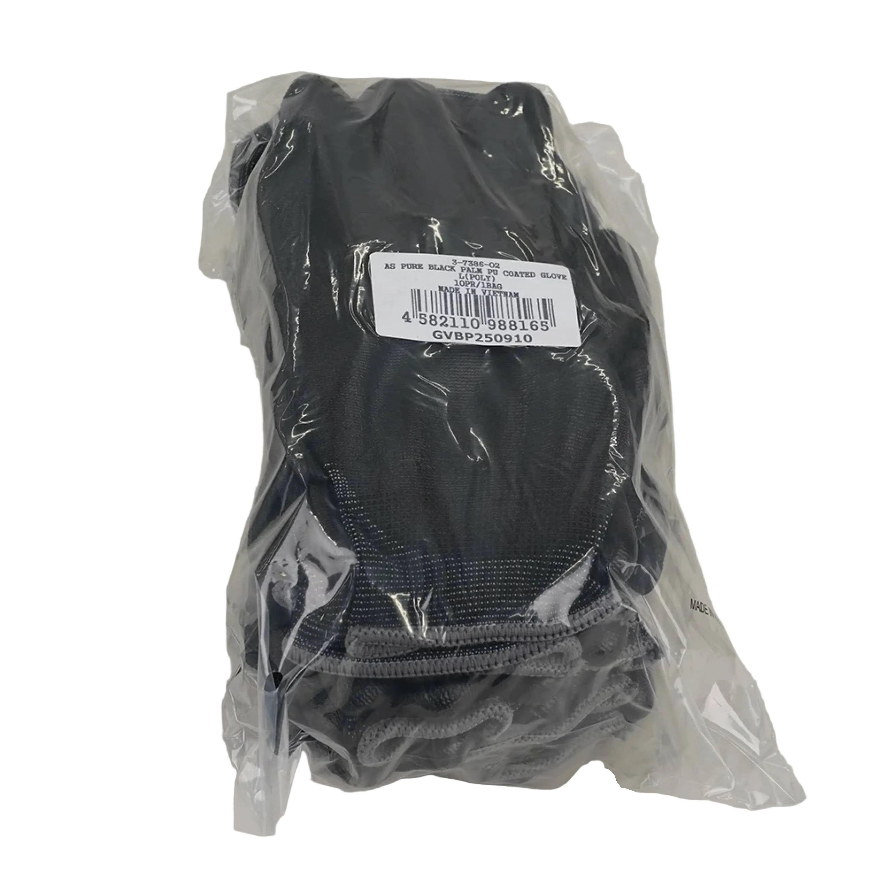 ASPURE Black PU Gloves Overlock, Polyester, Palm Coated L 10 Pairs/Bag