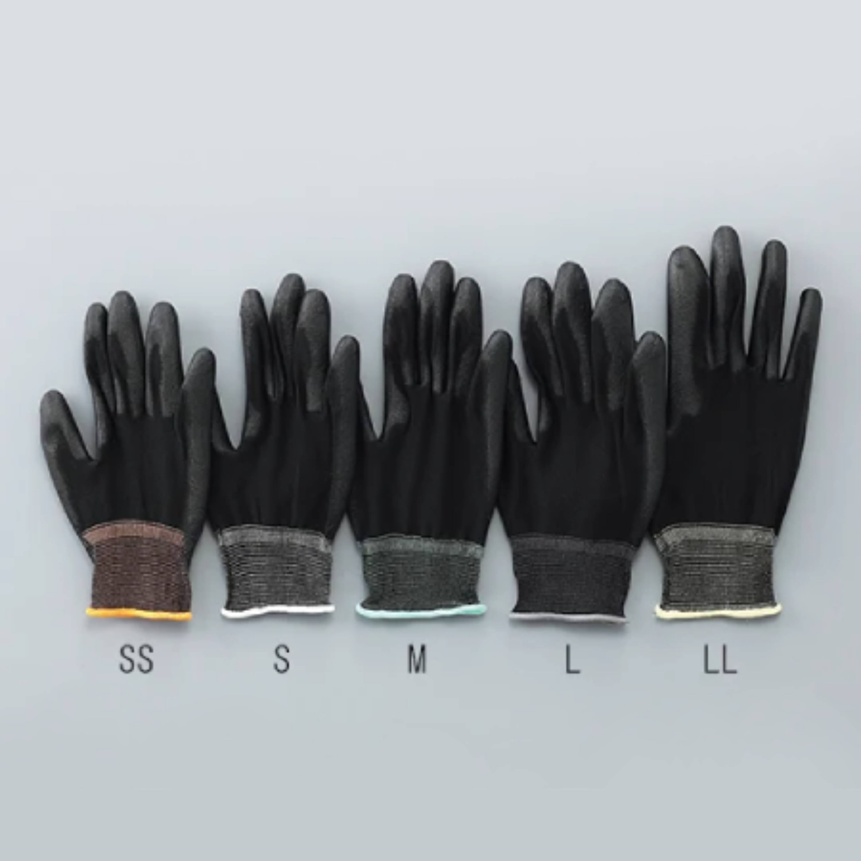 ASPURE Black PU Gloves Overlock, Polyester, Palm Coated S 10 Pairs/Bag