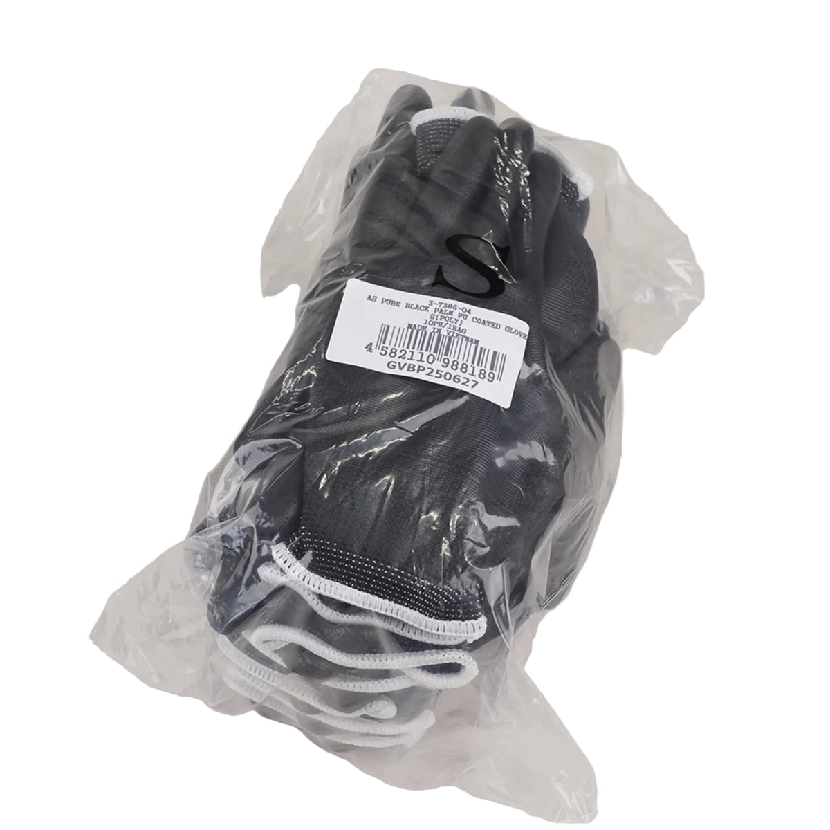 ASPURE Black PU Gloves Overlock, Polyester, Palm Coated S 10 Pairs/Bag