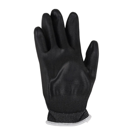 ASPURE Black PU Gloves Overlock, Polyester, Palm Coated S 10 Pairs/Bag