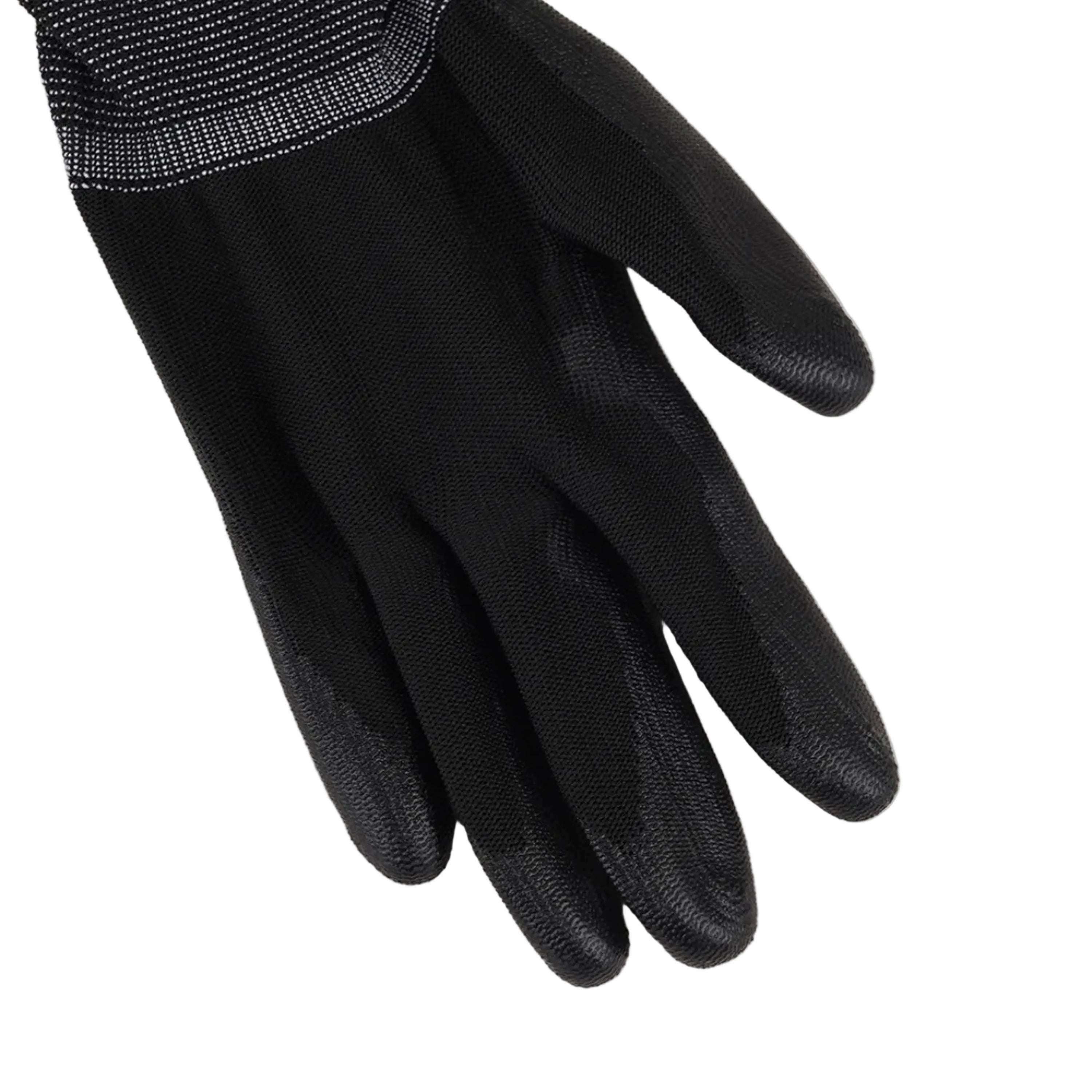 ASPURE Black PU Gloves Overlock, Polyester, Palm Coated S 10 Pairs/Bag