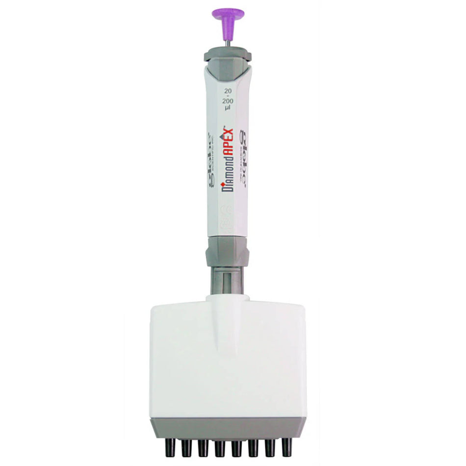 Globe Scientific Pipette, Diamondapex,   Autoclavable,8-Channeladjustable Volume, 2 - 20ul, Yellow