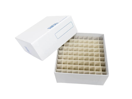 Biologix CryoKING 3in Cardboard Freezer Boxes, 81-Well/100-Well , Premium White, 5/Bag, 100/Case - MSE Supplies LLC