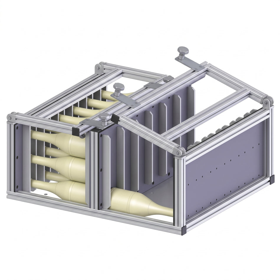 Rack system for champagne bottles (Edmund Buhler, Made in Germany) AI image