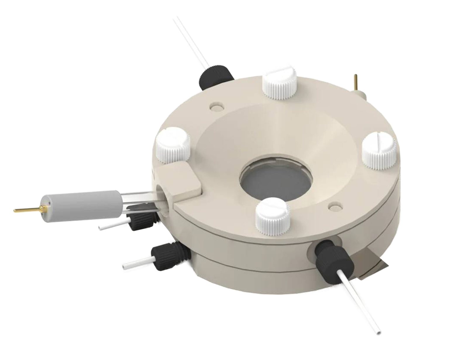 Screw Mount Gas Diffusion Electrode Raman Electrochemical Flow Cell, 3.25 MM Of Min. Working Distance, Electrochemical Products, Redox.me, MSE Supplies
