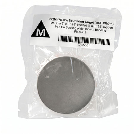 MSE PRO Ir22Mn78 target, 2" diameter, 0.125" thickness, bonded to a 0.125" thick oxygen-free Cu backing plate, Indium Bonding AI image