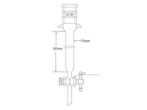 MSE PRO Strengthened Port, with Ears, Chromatography Column, φ17mm, Effective Length 203mm, Aperture of the Gate: 2mm, 24/40