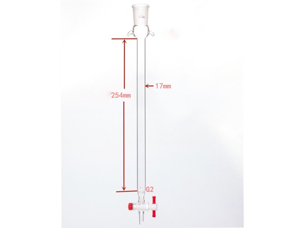 MSE PRO Sand Plate Chromatography Column with Ears, φ17mm, Effective Length 254mm, Gate Aperture: 2mm, 24/40