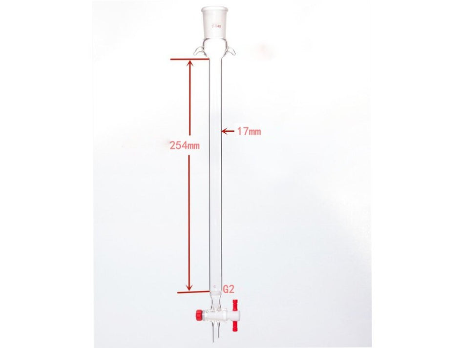 MSE PRO Sand Plate Chromatography Column with Ears, φ17mm, Effective Length 254mm, Gate Aperture: 2mm, 24/40