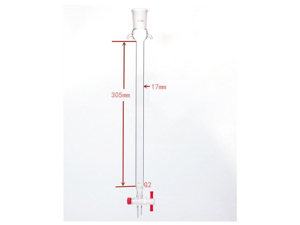 MSE PRO Sand Plate Chromatography Column with Ears, φ17mm, Effective Length 305mm, Gate Aperture: 2mm, 24/40