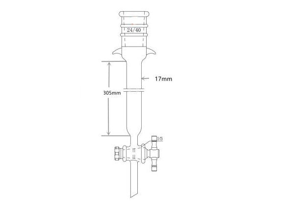 MSE PRO Strengthened Port, with Ears, Chromatography Column, φ17mm, Effective Length 305mm, Aperture of the Gate: 2mm, 24/40