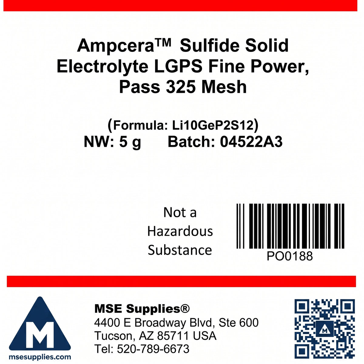 LGPS Fine Powder, Ampcera Sulfide Solid Electrolyte Li10GeP2S12, Pass 325 Mesh 5g AI image