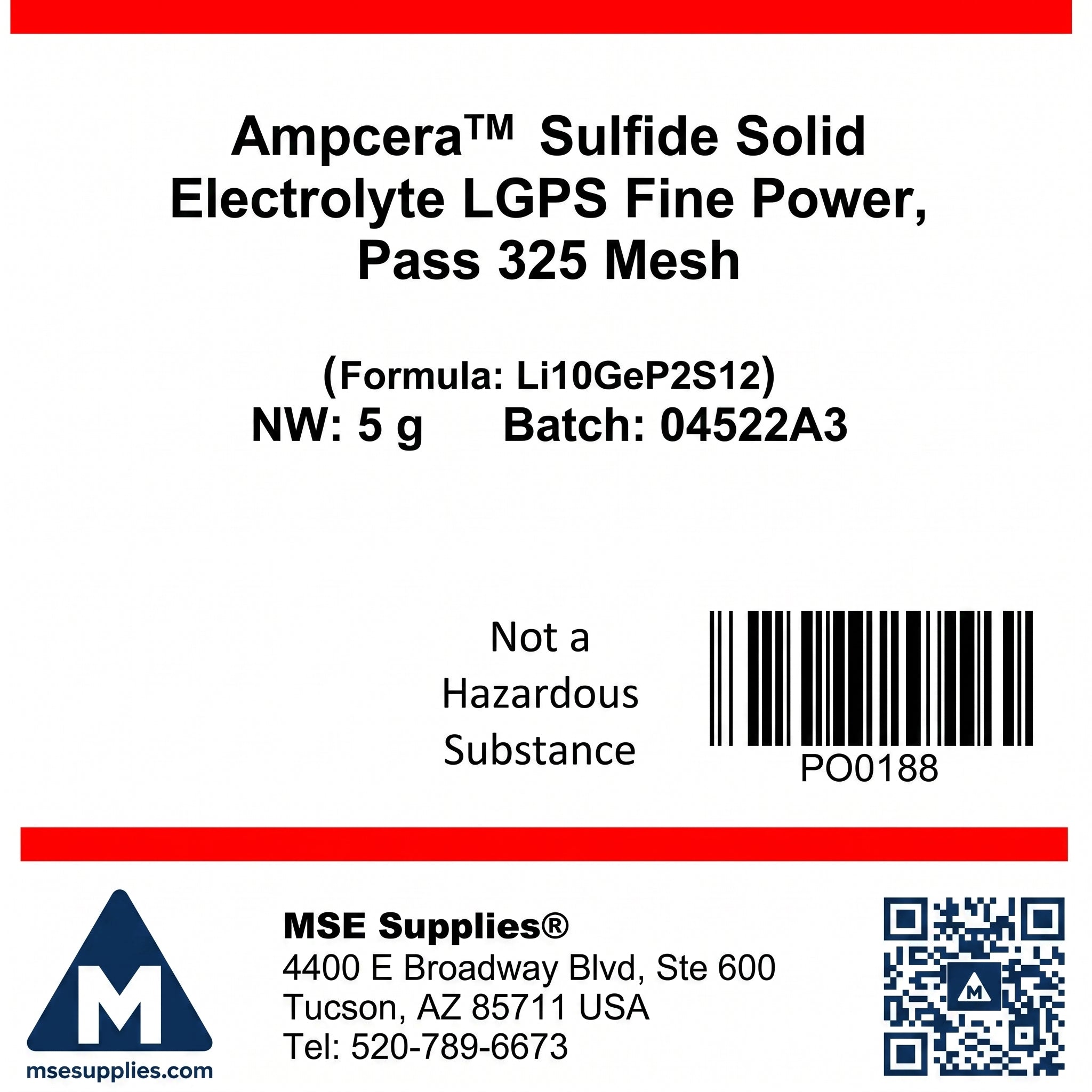 LGPS Fine Powder, Ampcera Sulfide Solid Electrolyte Li10GeP2S12, Pass 325 Mesh 5g AI image