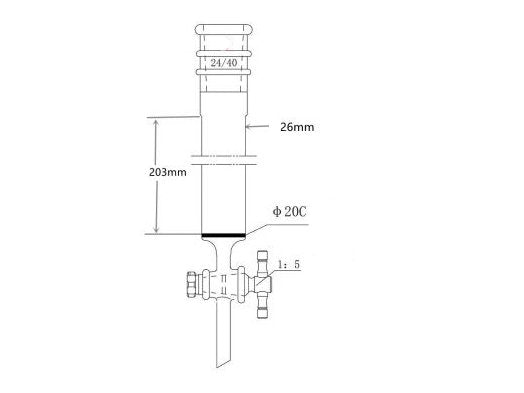 MSE PRO Strengthened Port, with Sand Plate Chromatography Column, φ26mm, Effective Length 203mm, Gate Aperture: 2mm, 24/40