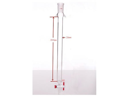 MSE PRO Sand Plate Chromatography Column with Ears, φ26mm, Effective Length 203mm, Gate Aperture: 2mm, 24/40