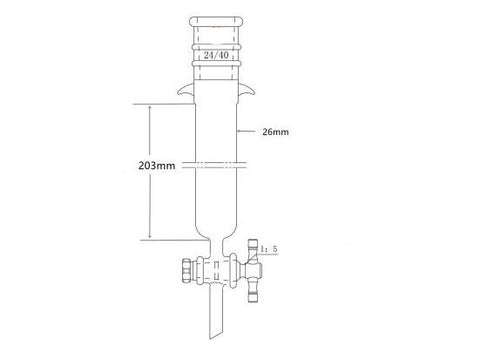 MSE PRO Strengthened Port, with Ears, Chromatography Column, φ26mm, Effective Length 203mm, Aperture of the Gate: 2mm, 24/40