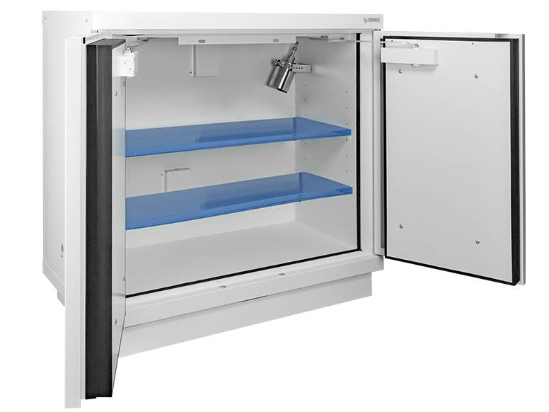 Ecosafe Low Security Cabinet 90 Min Lithium Batteries 2 Doors + 1 Fire Extinguisher Ex100li + 2 Shelves E35li White - MSE Supplies LLC