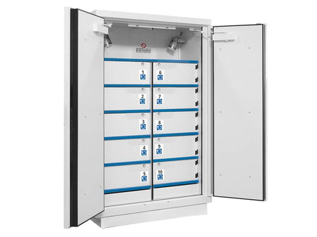 Ecosafe 2 Doors Cabinet with Compartments for the Storage of Lithium Batteries Black - With Digital Code Lock - MSE Supplies LLC