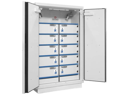 Ecosafe 2 Doors Cabinet with Compartments for the Storage of Lithium Batteries White - With Digital Code Lock - MSE Supplies LLC