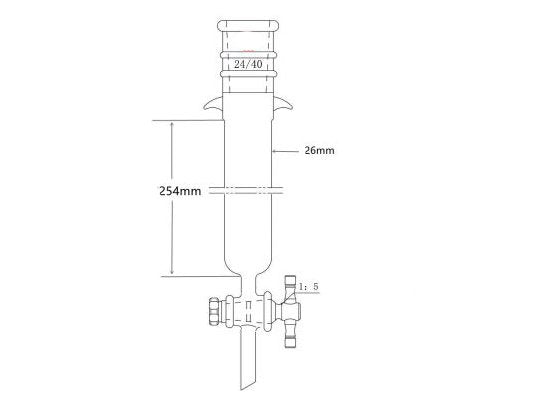 MSE PRO Strengthened Port, with Ears, Chromatography Column, φ26mm, Effective Length 254mm, Aperture of the Gate: 2mm, 24/40