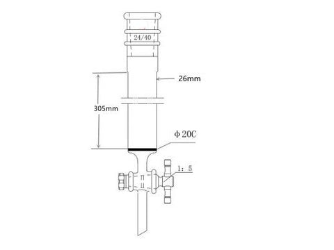 MSE PRO Strengthened Port, with Sand Plate Chromatography Column, φ26mm, Effective Length 305mm, Gate Aperture: 2mm, 24/40
