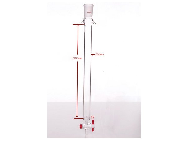 MSE PRO Sand Plate Chromatography Column with Ears, φ26mm, Effective Length 305mm, Gate Aperture: 2mm, 24/40