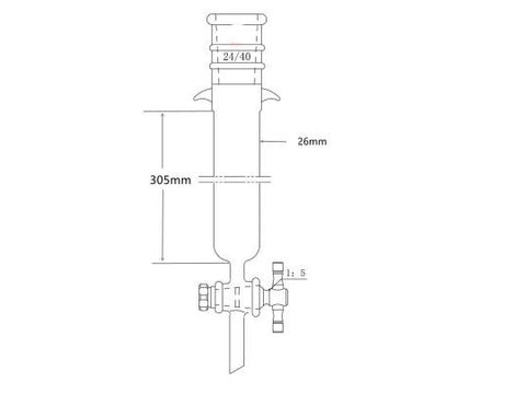 MSE PRO Strengthened Port, with Ears, Chromatography Column, φ26mm, Effective Length 305mm, Aperture of the Gate: 2mm, 24/40