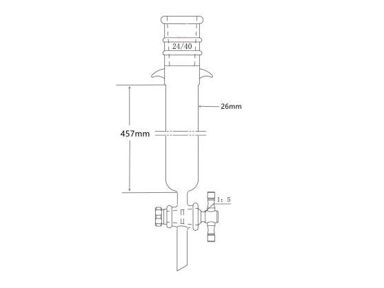 MSE PRO Strengthened Port, with Ears, Chromatography Column, φ26mm, Effective Length 457mm, Aperture of the Gate: 2mm, 24/40