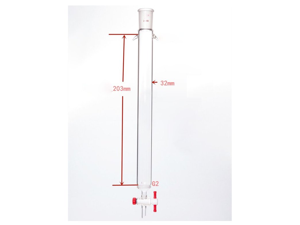 MSE PRO Sand Plate Chromatography Column with Ears, φ32mm, Effective Length 203mm, Gate Aperture: 2mm, 24/40 - MSE Supplies LLC